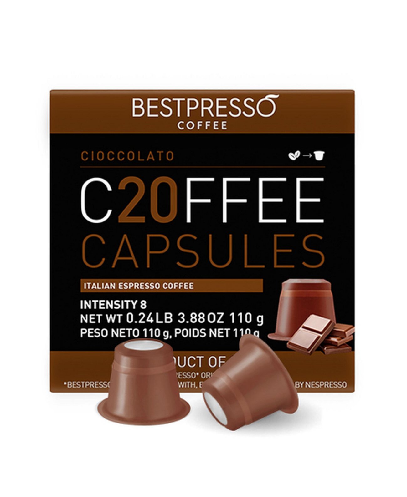 Кофе со вкусом шоколада, 20 капсул в упаковке для оригинальной кофемашины Nespresso Bestpresso