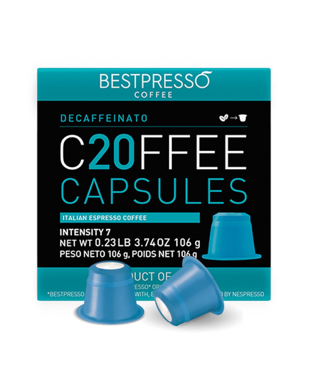 Кофе без кофеинато со вкусом 20 капсул в упаковке для оригинальной кофемашины Nespresso Bestpresso