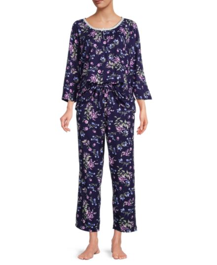 2-Piece Floral Print Pajama Pant Set Carole Hochman