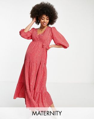 Glamorous Bloom maxi wrap dress with balloon sleeves in red ditsy Glamorous Bloom