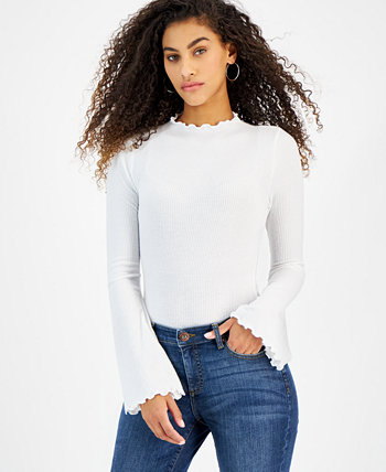 Juniors' Long Bell-Sleeve Ribbed Bodysuit Just Polly