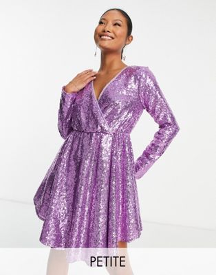 Collective the Label Petite exclusive sequin wrap mini dress in lilac Collective The Label Petite