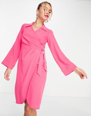 Closet London fluted sleeve wrap mini dress in pink Closet London
