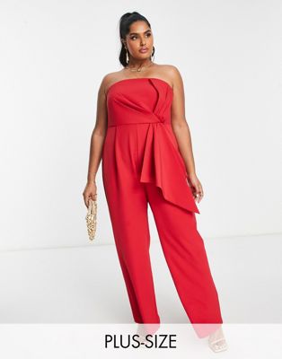 Ever New Curve bandeau bow drape jumpsuit in red Ever New Curve