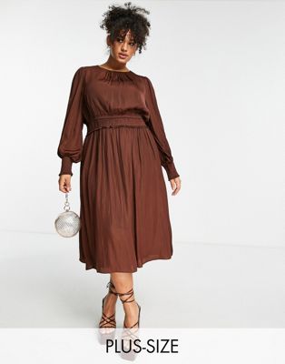 Ever New Curve stretch midi dress in chocolate brown Ever New Curve