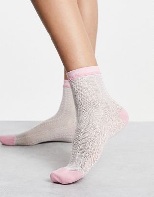 Gipsy sheer lace ankle sock with contrast in white and pink Gipsy