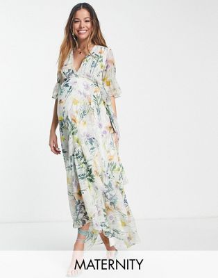 Hope & Ivy Maternity Flora wrap maxi dress in mixed floral Hope & Ivy Maternity