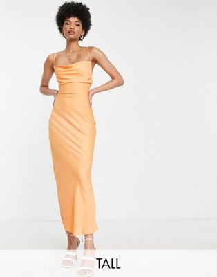 In The Style Tall exclusive satin cowl neck midi dress in orange In The Style Tall