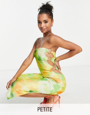 I Saw It First Petite bandeau mesh midi dress with ring detail in green print I Saw It First Petite