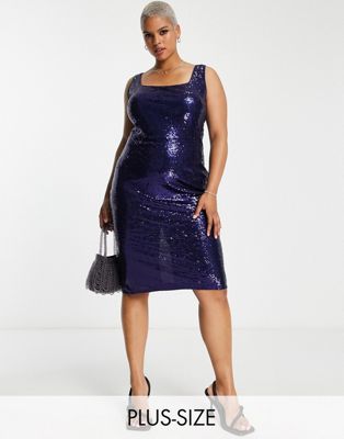 In The Style Plus exclusive sequin square neck midi dress in navy In The Style Plus