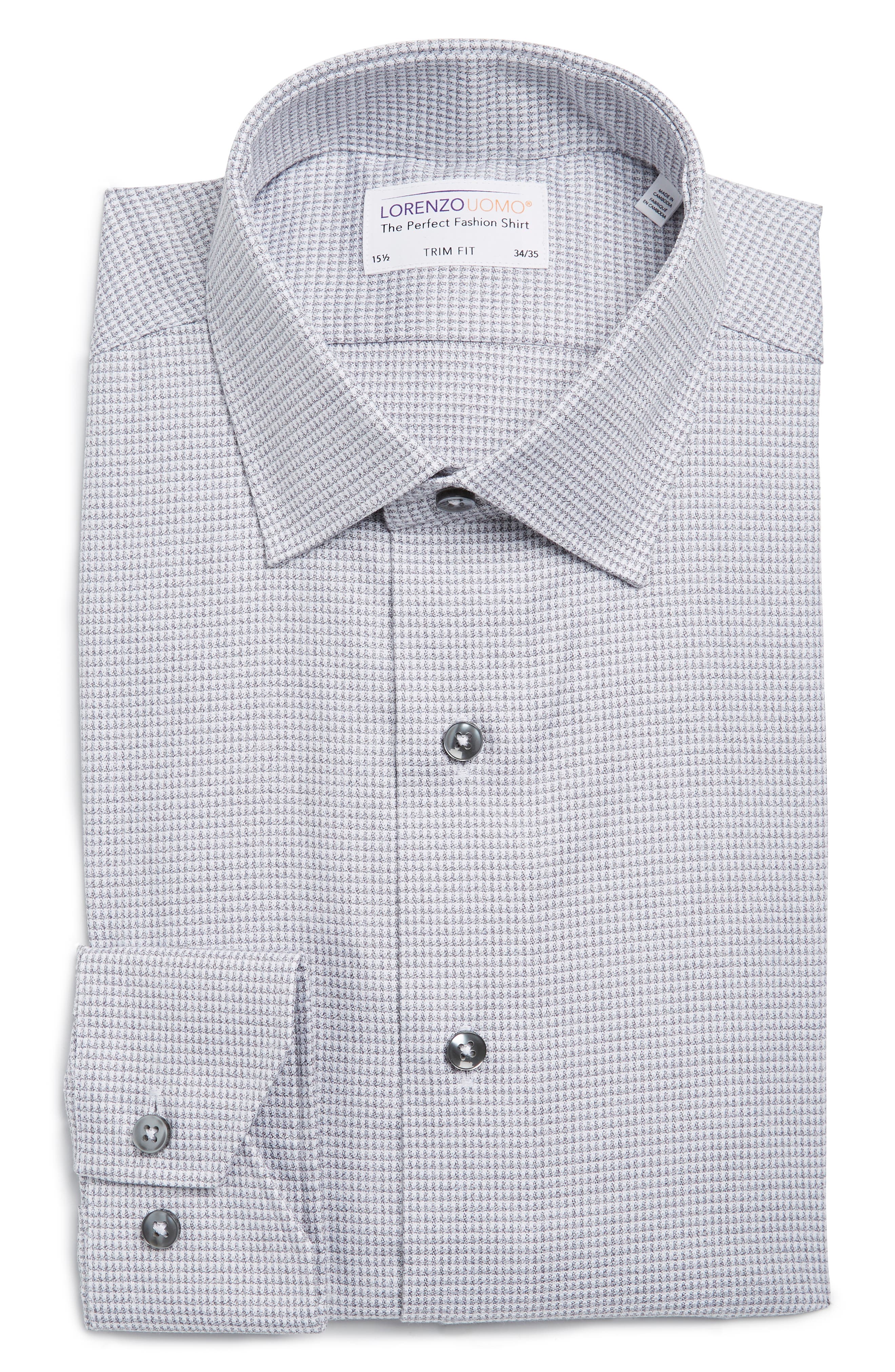 Textured Box Grid Long Sleeve Trim Fit Shirt Lorenzo Uomo