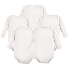 Hudson Baby Cotton Long-Sleeve Bodysuits 5pk, White Hudson Baby