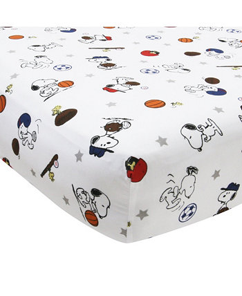 Snoopy Sports White/Blue/Red Baby Fitted Crib Sheet Bedtime Originals