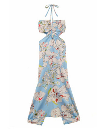 Женское шелковое атласное платье миди с цветочным принтом Paola и открытой спиной Akalia Swimwear