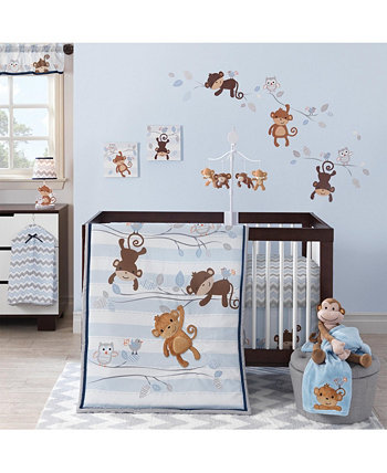 Mod Monkey Blue/Gray/White 3-Piece Nursery Baby Crib Bedding Set Bedtime Originals