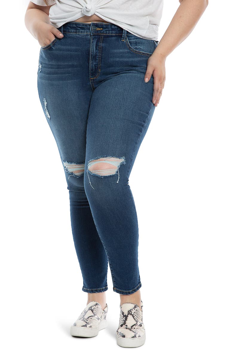 Рваные джинсы скинни 31 дюймов с высокой посадкой SLINK JEANS