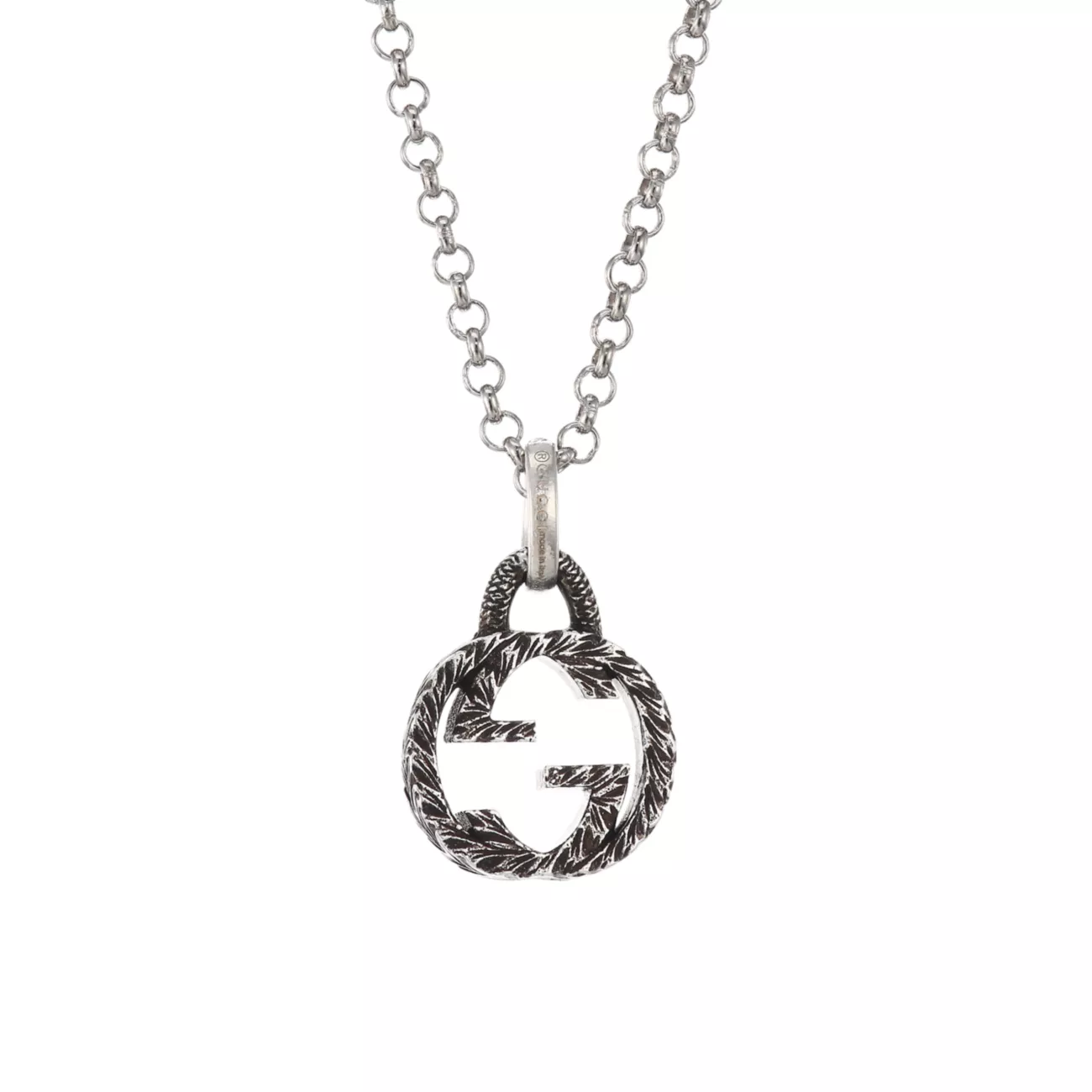 GG Interlocking Sterling Silver Logo Charm Pendant Necklace GUCCI