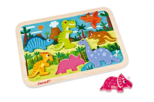 Деревянный пазл «Динозавры» 7 предметов для детей от 18 месяцев — 1 игрушка Janod Toys