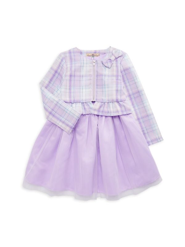 Little Girl's Checked Fit & Flare Dress Purple Rose