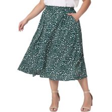 Plus Size Skirts For Women Pleated Elastic High Waist Midi Casual Floral Print Skirt With Pockets Agnes Orinda