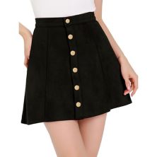 Women's Faux Suede Button Front A-Line Mini Skirt ALLEGRA K
