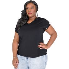 Plus Size Kira Black V-Back Cut Out T-Shirt With Gold Grommets Poetic Justice